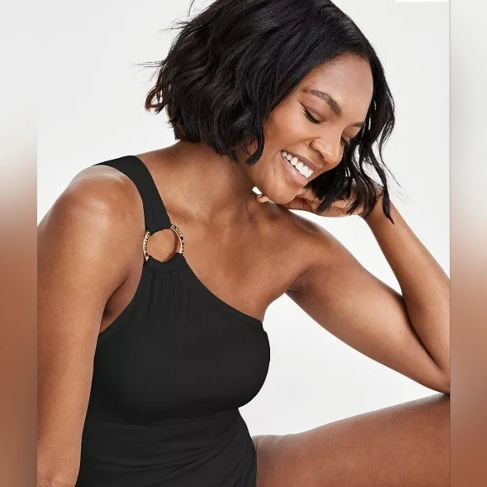 Michael Kors One Shoulder Embellished One Piece Swimsuit
